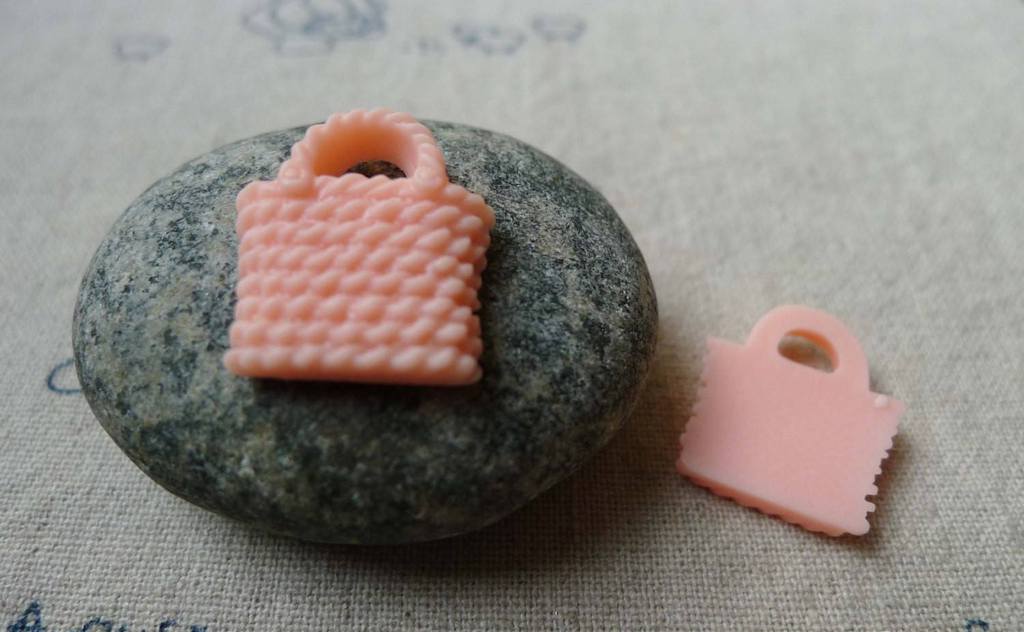 Accessories - 10 Pcs Of Resin Pink Basketweave Handbag Cameo Size 16x18mm A5694