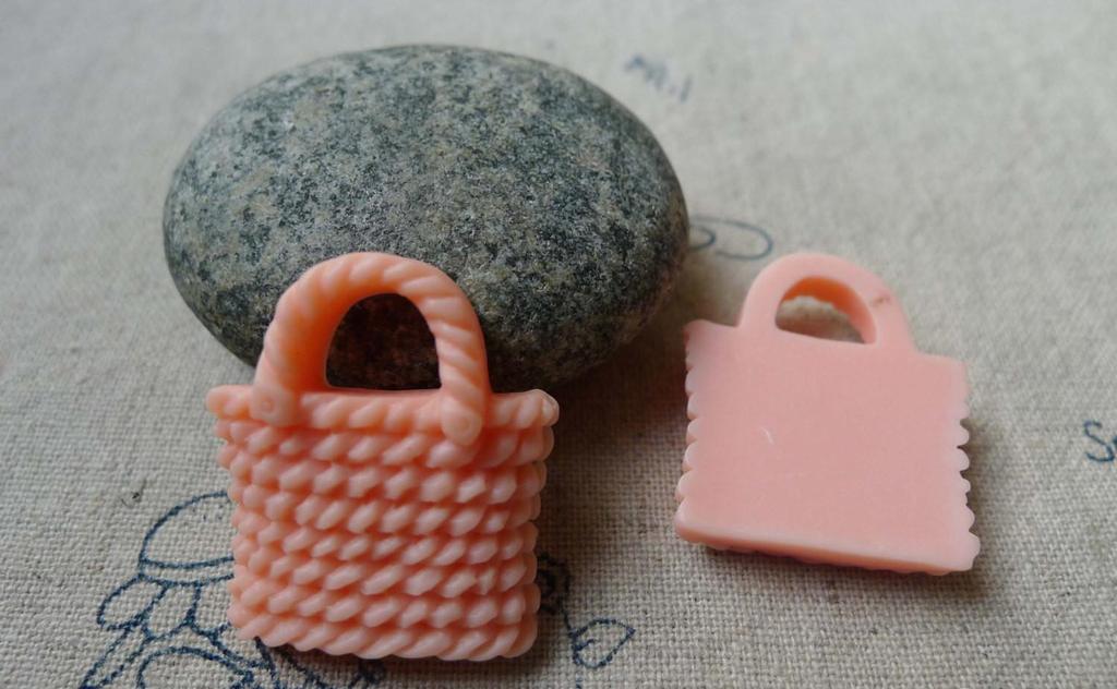 Accessories - 10 Pcs Of Resin Pink Basketweave Handbag Cameo Size 23x26mm A5699