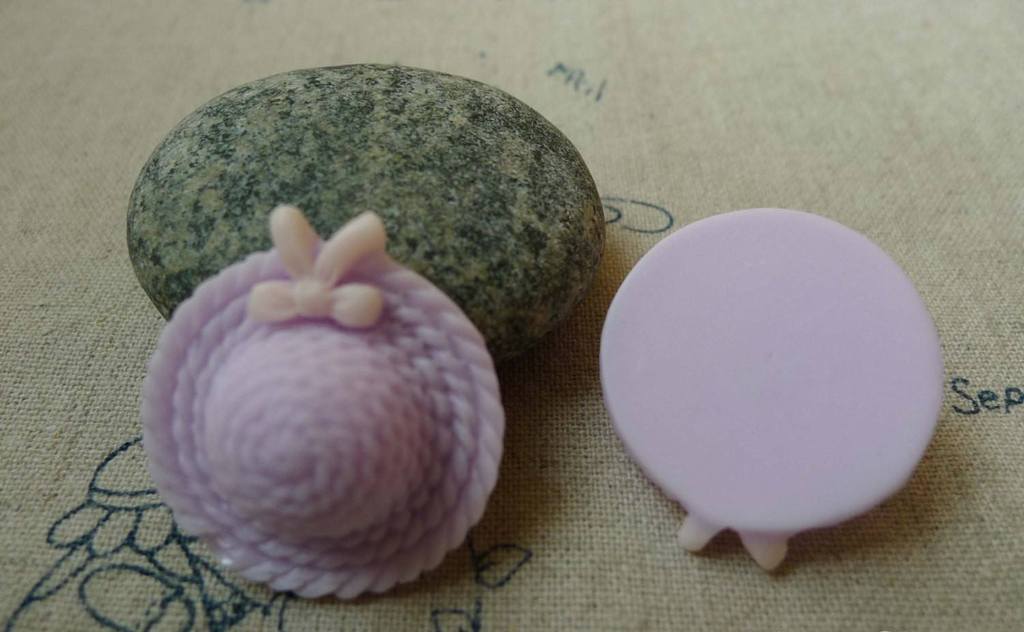 Accessories - 10 Pcs Of Resin Purple Bow Summer Hat Cameo Size 26x29mm A5609