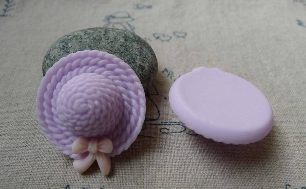 Accessories - 10 Pcs Of Resin Purple Bow Summer Hat Cameo Size 34x38mm A5678