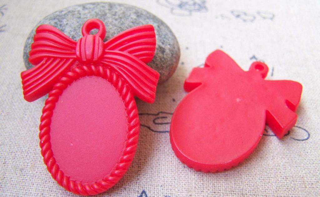Accessories - 10 Pcs Of Resin Red Oval Bow Tie Knot Cameo Cabochon Base Settings Match 18x25mm A3073
