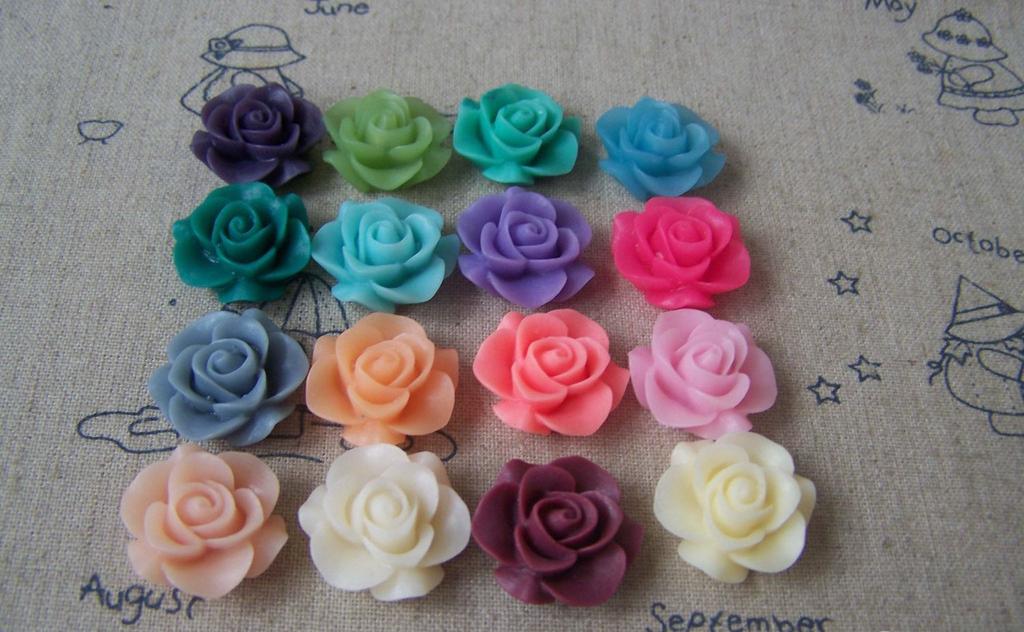 Accessories - 10 Pcs Of Resin Round Flower Cameo 21mm Mixed Color A4711