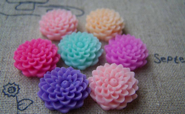 Accessories - 10 Pcs Of Resin Round Flower Cameo Cabochon Assorted Color 15mm A2811