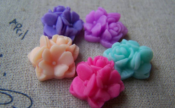 Accessories - 10 Pcs Of Resin Star Flower Cameo Cabochon Assorted Color 15mm  A3612