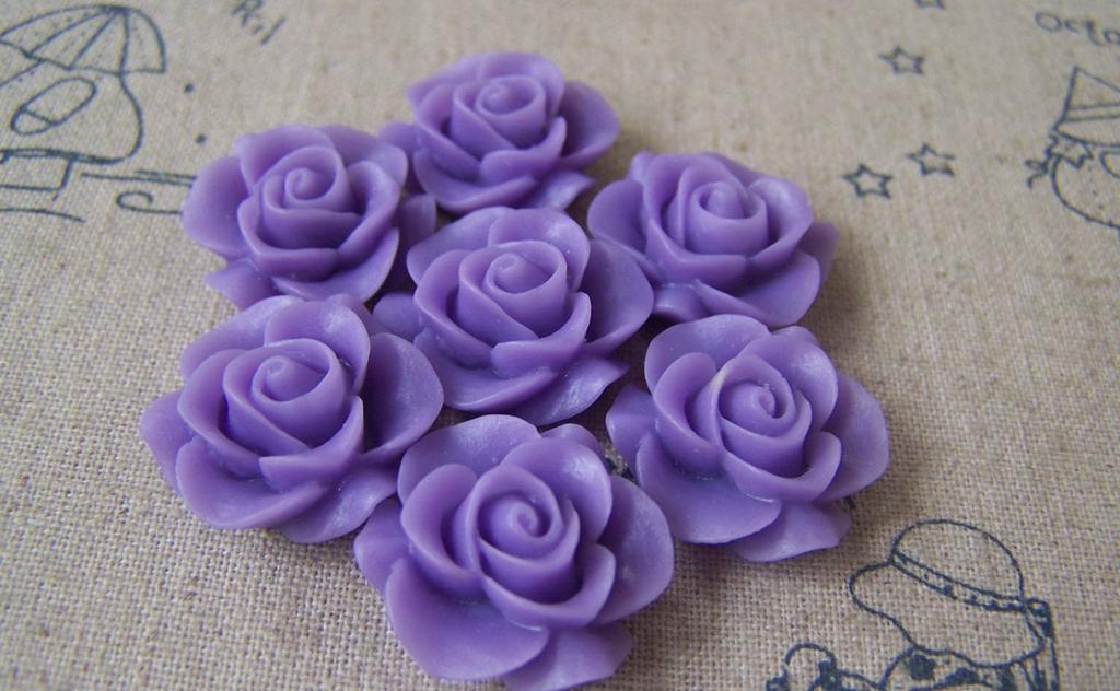 Accessories - 10 Pcs Of Resin Vintage Light Purple Round Flower Cameo 21mm A4697