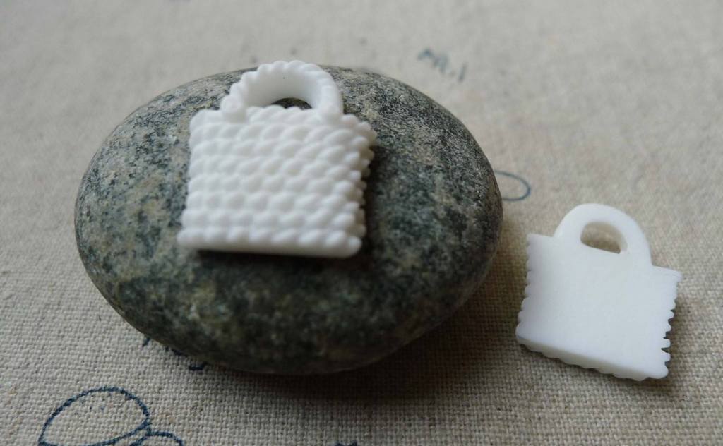 Accessories - 10 Pcs Of Resin White Basketweave Handbag Cameo Size 16x18mm A5692
