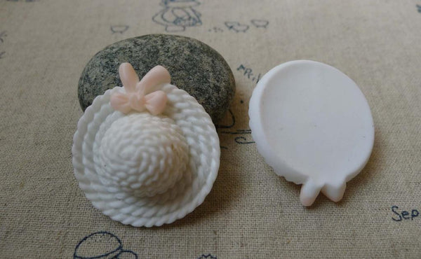 Accessories - 10 Pcs Of Resin White Bow Summer Hat Cameo Size 34x38mm A5614