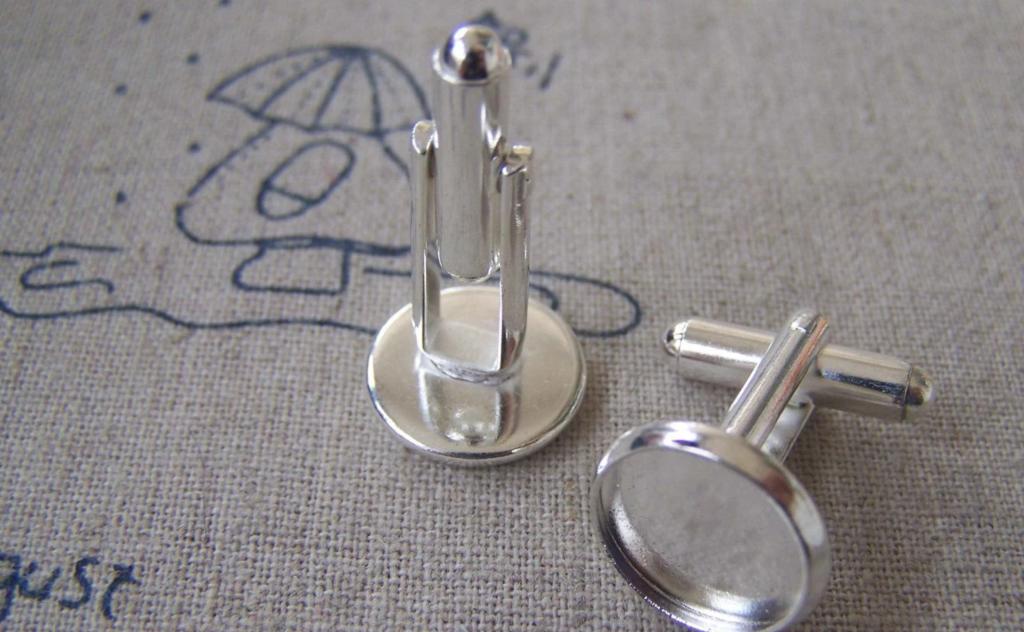 Accessories - 10 Pcs Of Silver Tone Lovely Cuff Links Cufflinks With Round Bezel Setting Match 12mm Cameo A2618