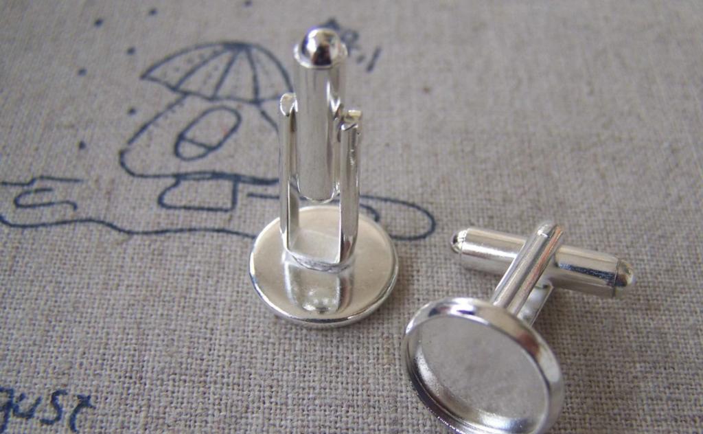 Accessories - 10 Pcs Of Silver Tone Lovely Cuff Links Cufflinks With Round Bezel Setting Match 12mm Cameo A2618