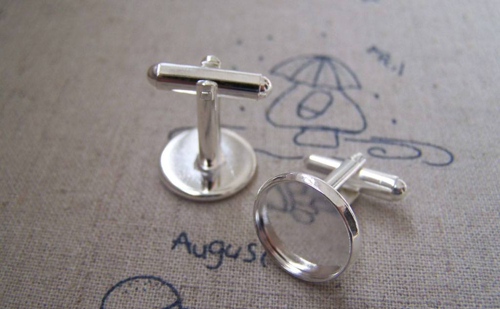 Accessories - 10 Pcs Of Silver Tone Lovely Cuff Links Cufflinks With Round Bezel Setting Match 14mm Cameo A2175