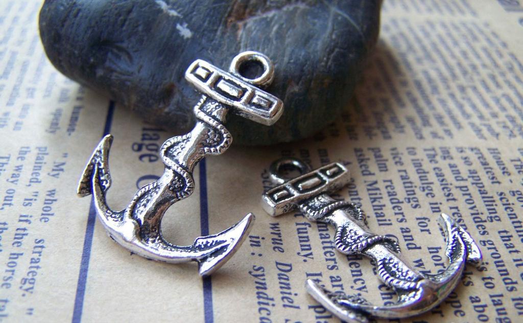 Accessories - 10 Pcs Of Tibetan Silver Antique Silver Anchor Charms 24x32mm A1275