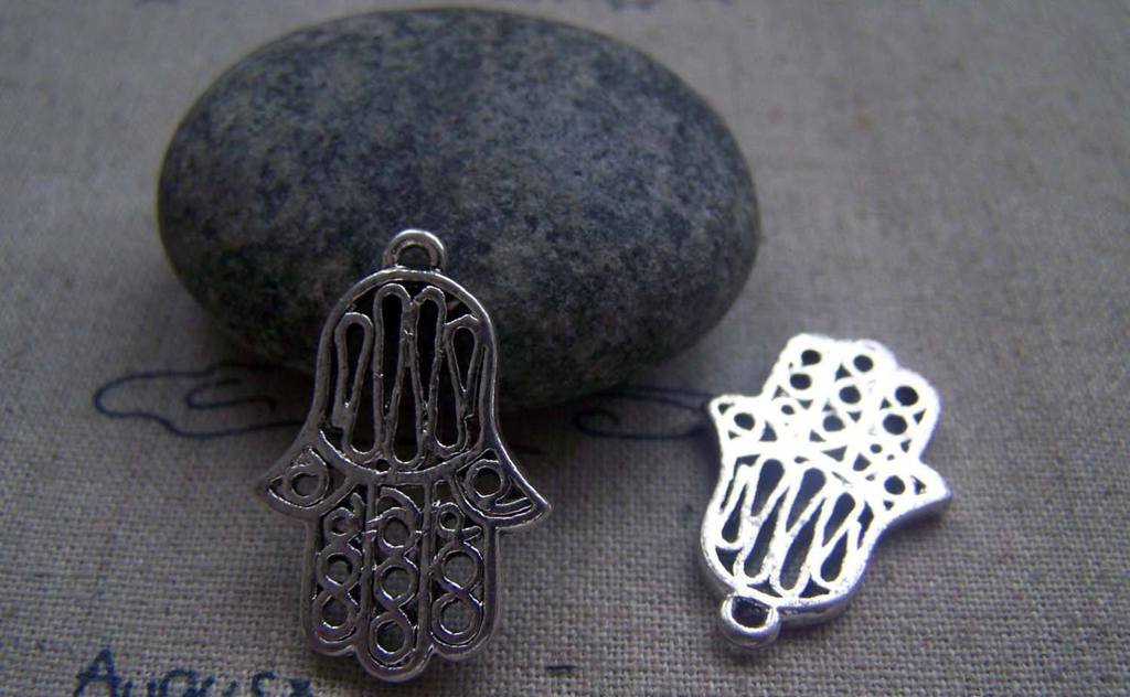 Accessories - 10 Pcs Of Tibetan Silver Antique Silver Hamsa Hand Charms 17x25mm A4411