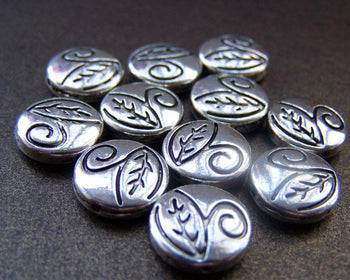 Accessories - 10 Pcs Of Tibetan Silver Antique Silver Leaf Rondelle Spacer Beads 12mm A954