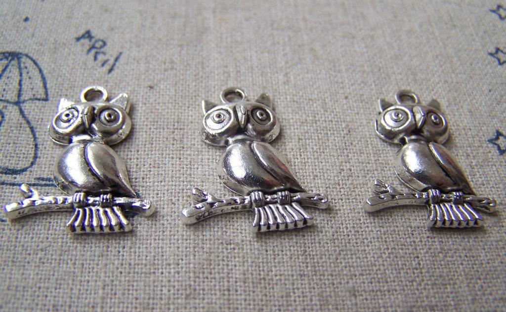 Accessories - 10 Pcs Of Tibetan Silver Antique Silver Lovely Owl Charms 18x24mm A3041