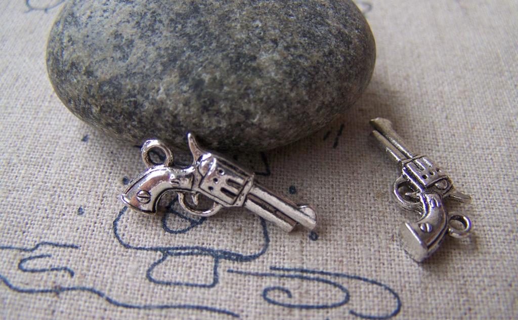 Accessories - 10 Pcs Of Tibetan Silver Antique Silver Revolver Handgun Charms 10x21mm A3101