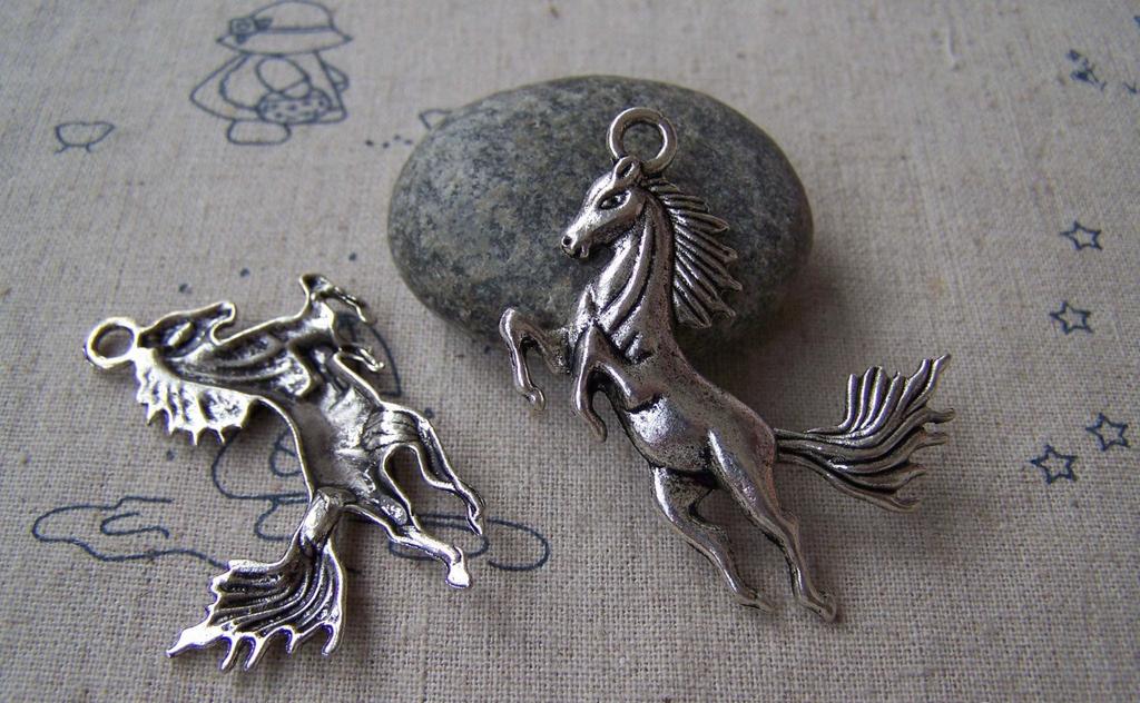 Accessories - 10 Pcs Of Tibetan Silver Antique Silver Running Horse Pendants Charms 31x46mm A4475