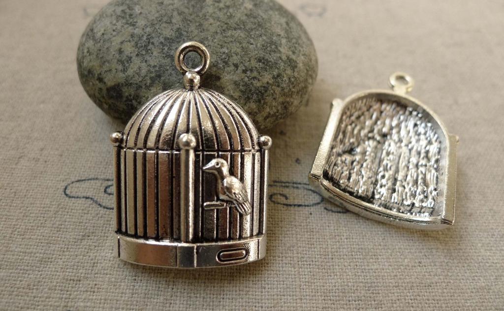 Accessories - 10 Pcs Of Tibetan Silver Concave Bird Cage Charms Pendants 23x30mm A6247