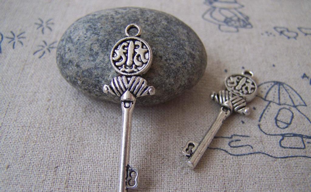 Accessories - 10 Pcs Of Tibetan Silver Key Charms 13x43mm Double Sided A4333