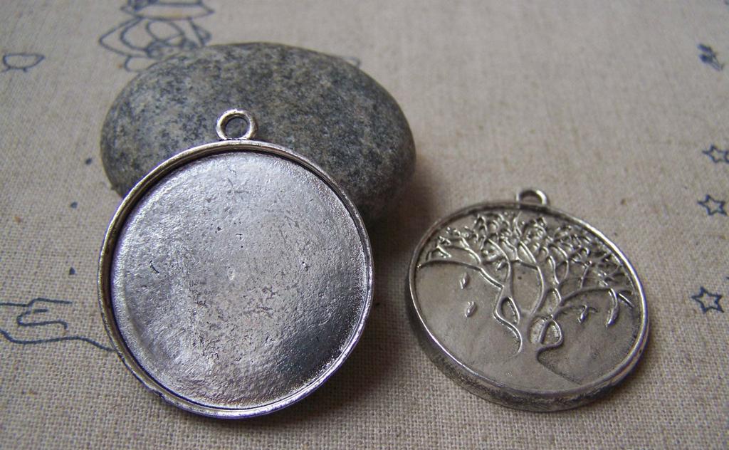 Accessories - 10 Pcs Of Tibetan Silver Round Cameo Life Tree Base Settings Match 30mm Cab A4770