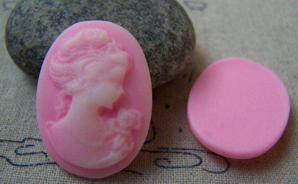 Accessories - 10 Pcs Resin Antique Style Pink Victorian Lady Cameo Cabochon 22x30mm A4047