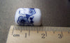 Accessories - 10 Pcs Rondelle Rectangular Blue Peony Flower Ceramic Beads 15x18mm A1866