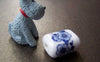 Accessories - 10 Pcs Rondelle Rectangular Blue Peony Flower Ceramic Beads 15x18mm A1866
