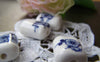 Accessories - 10 Pcs Rondelle Rectangular Blue Peony Flower Ceramic Beads 15x18mm A1866