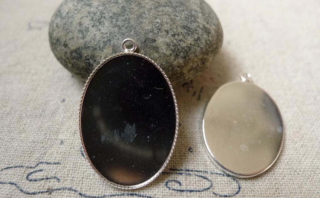 Accessories - 10 Pcs Shiny Silver Tone Brass Oval Sawtooth Base Settings Match 18x25mm Cabochon A6392