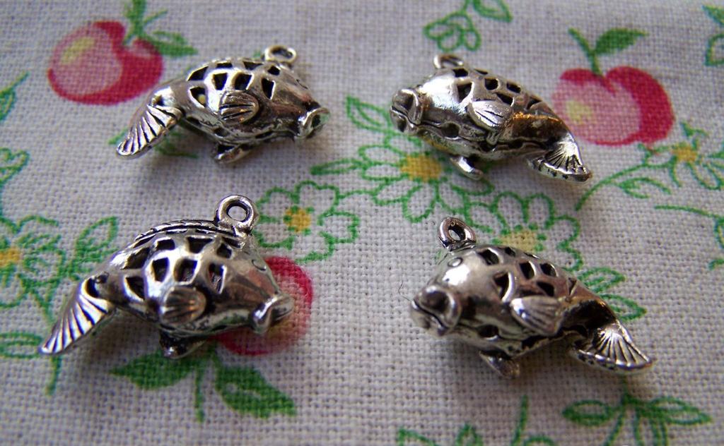Accessories - 10 Pcs Silver Carp Fish Charms Filigree 3D Pendants 14x21mm A1148