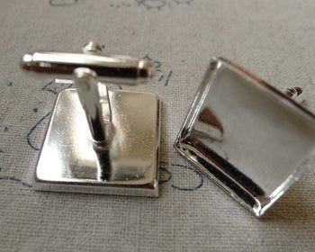 Accessories - 10 Pcs Silver Tone Cuff Links Cufflinks With Square Bezel Setting Match 20mm Cameo A6161
