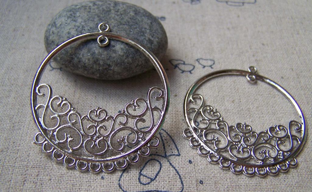Accessories - 10 Pcs Silvery Gray Nickel Tone Filigree Chandelier Earring Drops Pendants 43x48mm A997
