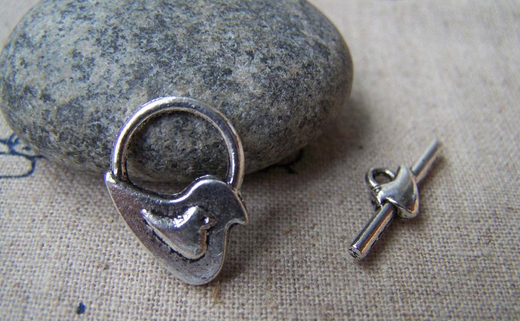Accessories - 10 Sets Of Antique Silver Bird Toggle Clasps A1260