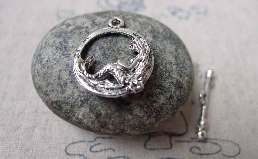 Accessories - 10 Sets Of Antique Silver Mermaid Toggle Clasps Closure A6882