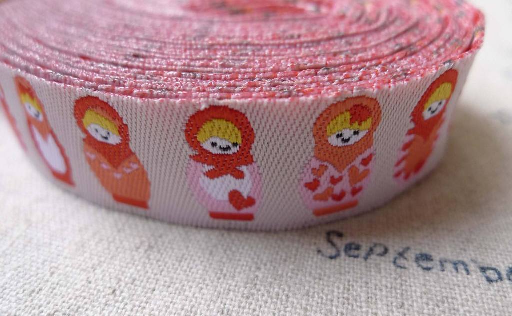 Accessories - 10 Yards (9.1 Meter) Yarn Weave Stitched Matryoshka Russian Doll Ribbon Label String A6857