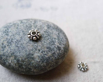 Accessories - 100 Pcs Antique Silver Daisy Spacer Beads 6mm A5582