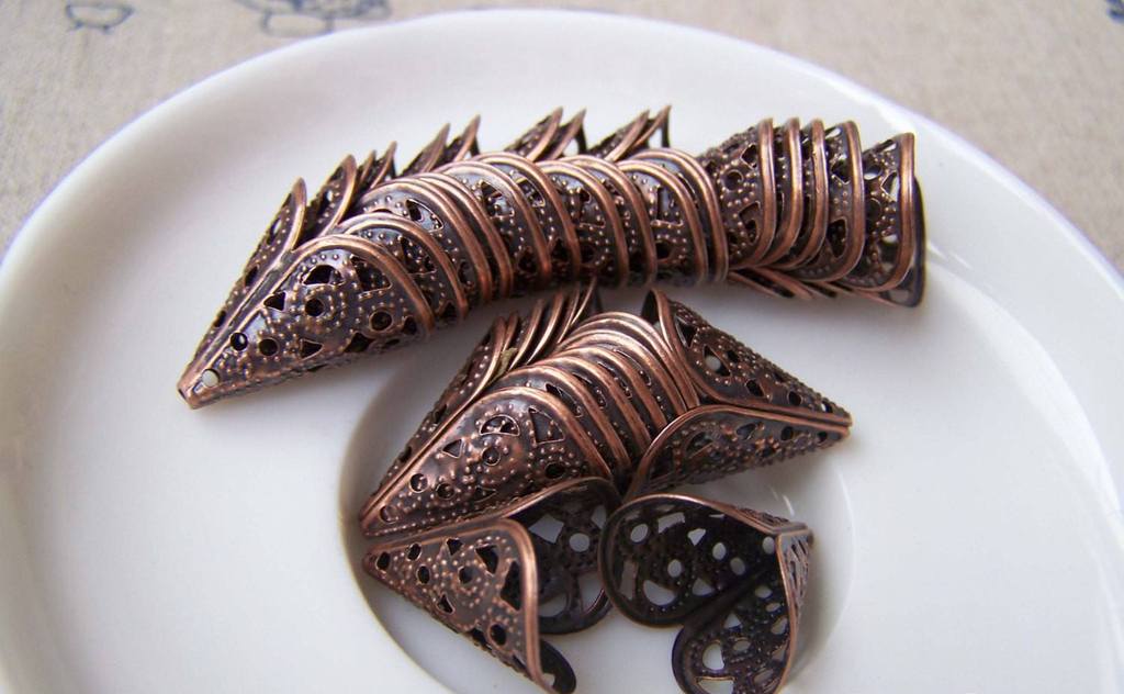 Accessories - 100 Pcs Of Antiqued Copper Filigree Cone Bead Caps 16x16mm A2713
