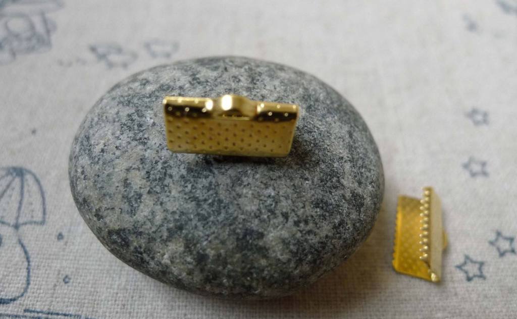 Accessories - 100 Pcs Of Gold Tone Ribbon Ends Clamps Fasteners Clasps 13mm A6129
