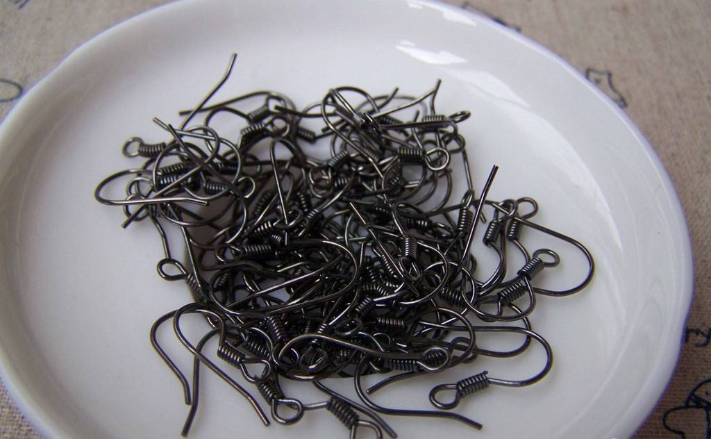Accessories - 100 Pcs Of Gunmetal Black Fish Hook Earwire Findings 14x15mm A3324