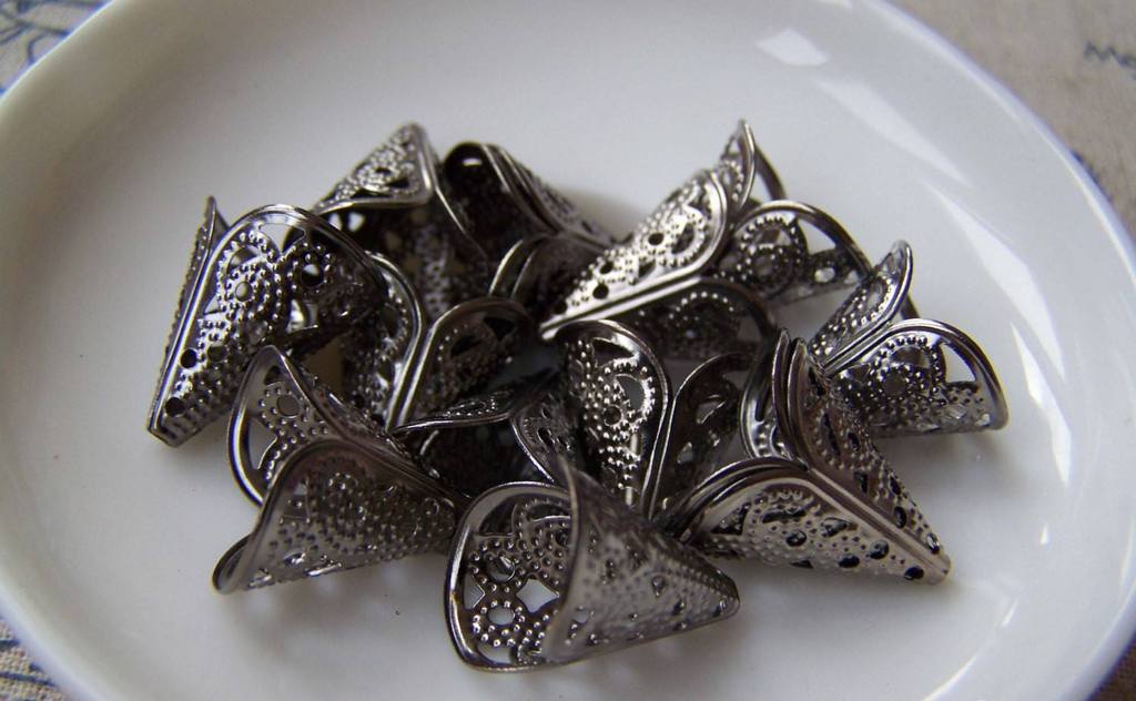 Accessories - 100 Pcs Of Gunmetal Black Iron Filigree Cone Bead Caps 16x16mm A3698