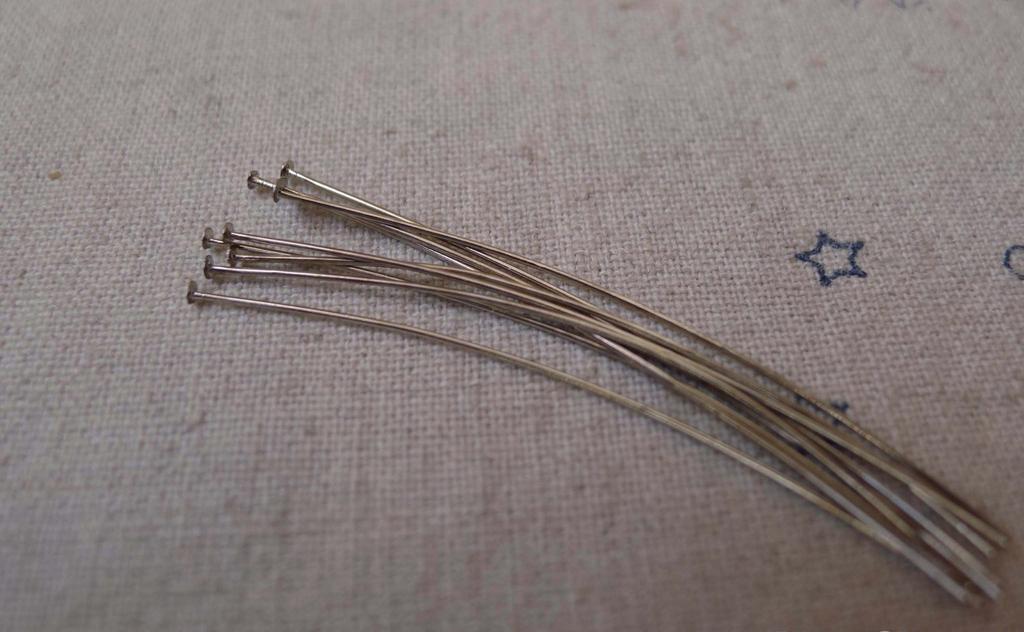 Accessories - 100 Pcs Of Platinum White Gold Tone Brass Headpin - 25G - 50mm A7479