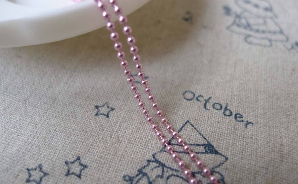 Accessories - 16ft (5m) Of E-Coating Pink Tone Brass Bead Chain Ball Chain 1.5mm A7378