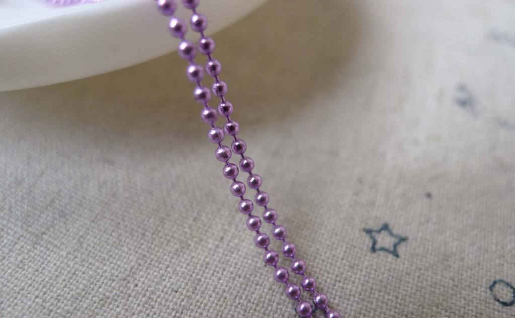 Accessories - 16ft (5m) Of E-Coating Purple Tone Brass Bead Chain Ball Chain 1.5mm A7377
