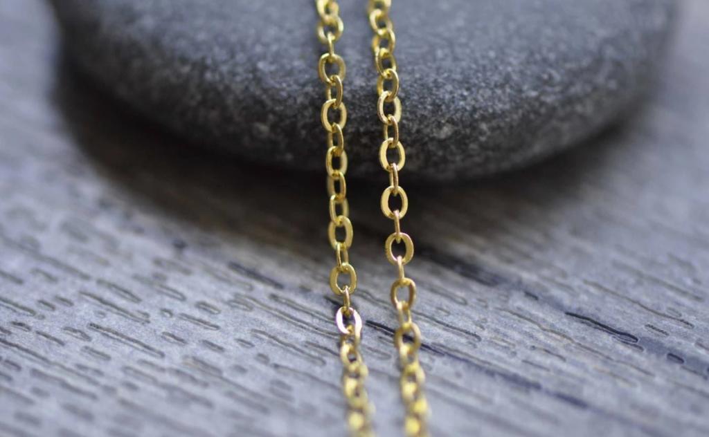 Accessories - 16ft (5m) Of Gold Tone Brass Flat Link Oval Cable Chain 1.5mm A7803