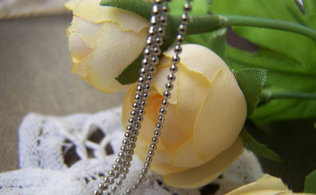 Accessories - 16ft (5m) Of Platinum White Gold Tone Brass Bead Chain 1.2mm A3935