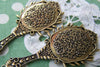 2 pcs Antique Bronze Victorian Glass Hand Mirror Pendant A1780