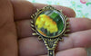 Accessories - 2 Pcs Antique Bronze Traditional Glass Mirror Pendant 34x72mm A1780