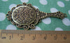 Accessories - 2 Pcs Antique Bronze Traditional Round Glass Mirror Pendant 35x68mm A1782