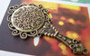 Accessories - 2 Pcs Antique Bronze Traditional Round Glass Mirror Pendant 35x68mm A1782