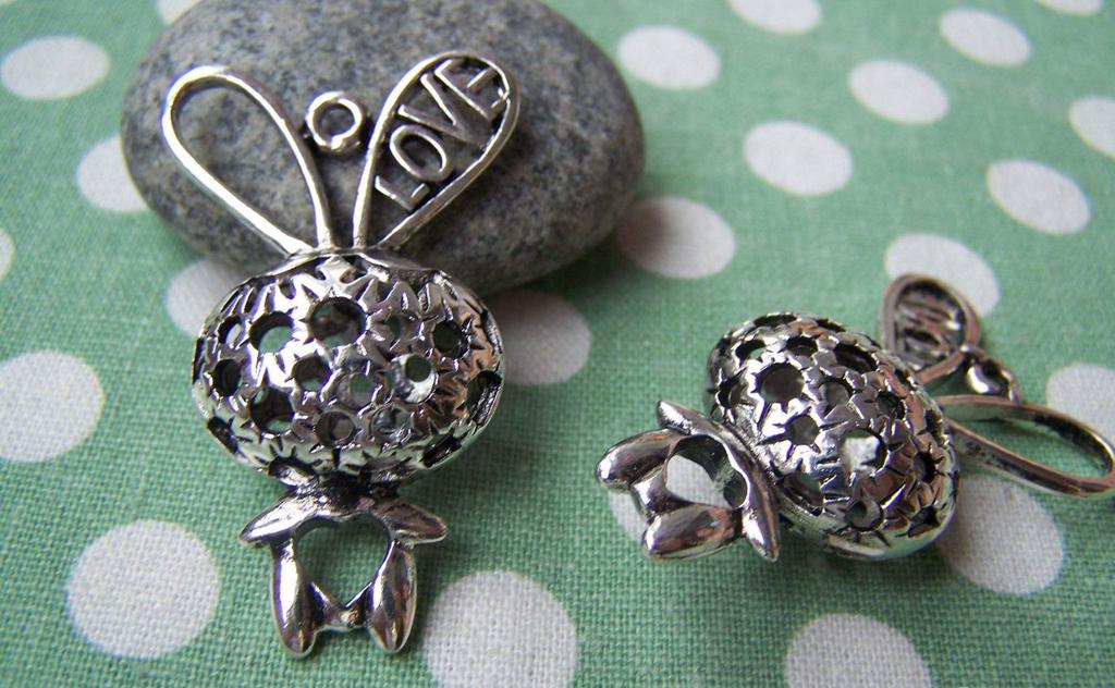 Accessories - 2 Pcs Antique Silver Filigree Love Rabbit Girl Dress Charms Pendants 22x43mm A1143