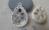 Accessories - 2 Pcs Matte Silver Tone Brass Teardrop Drop Filigree Base Settings Match 18x25mm Cameo A7156